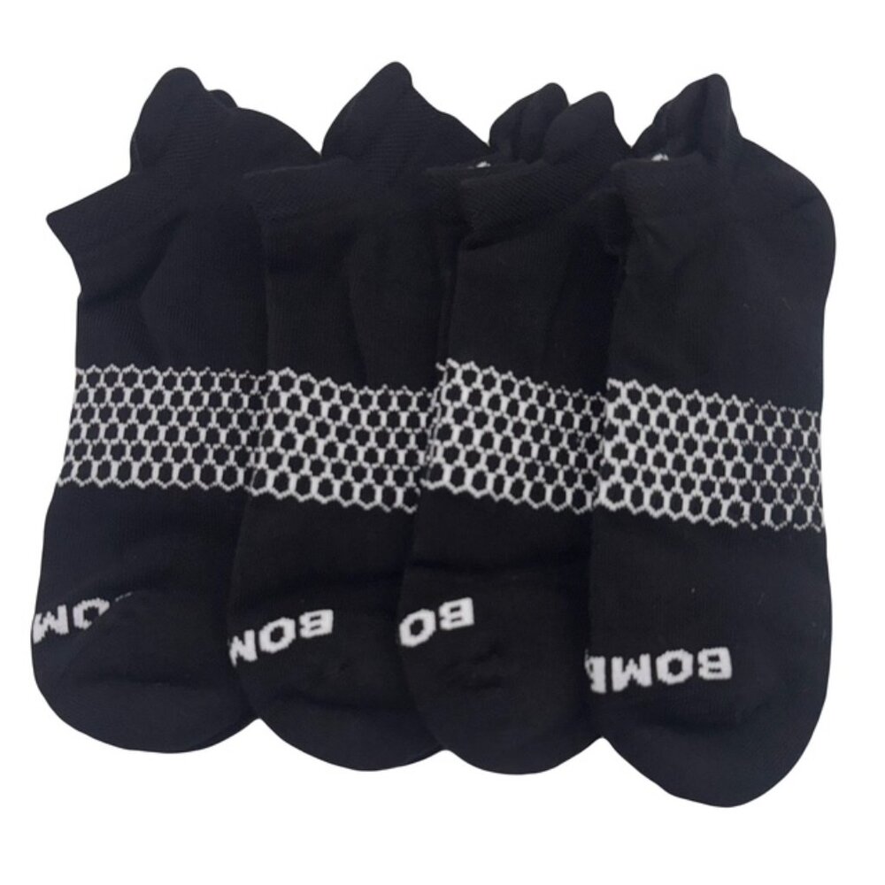 BOMBAS Men's 4 Pack Solid Ankle Socks, Size Large Black